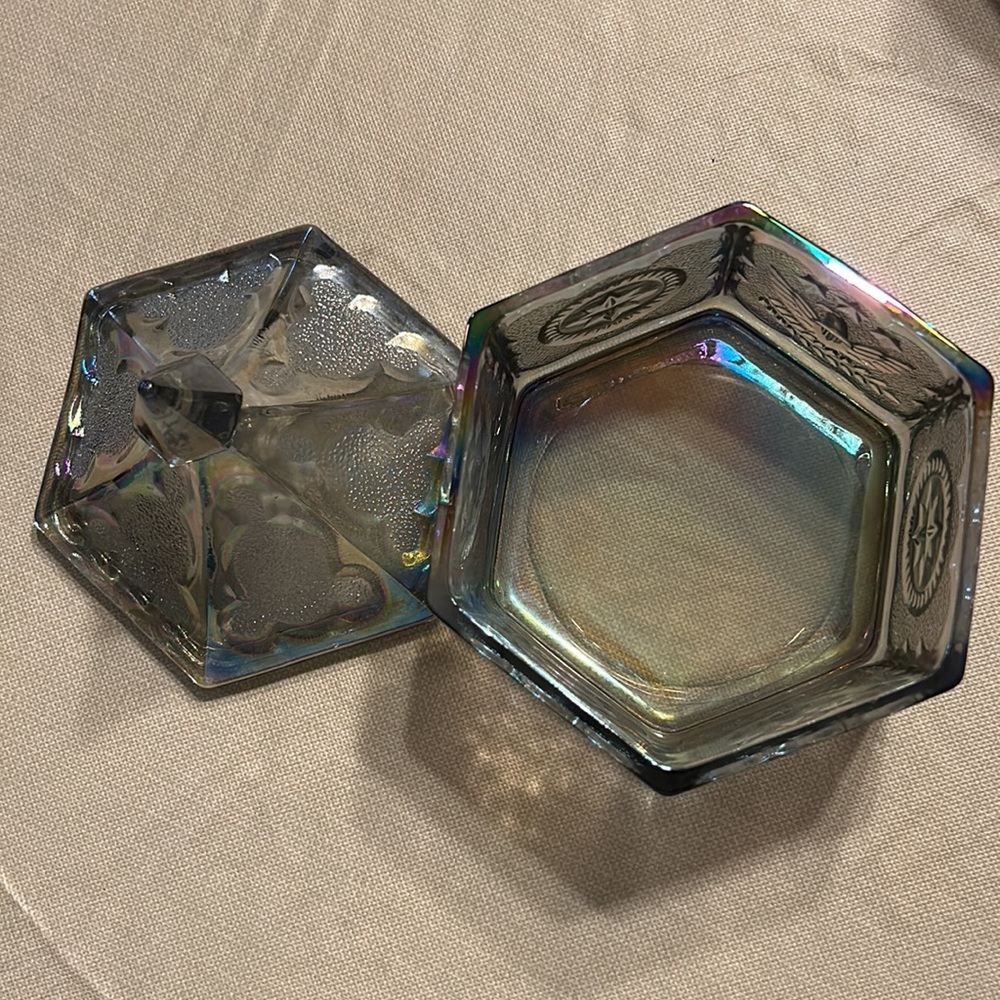 Fenton Carnival Glass Green Antique Candy Dish - Picture 3 of 9